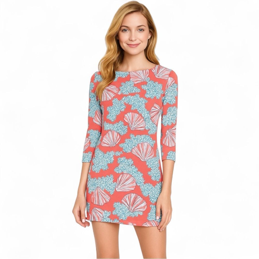 Lilly Pulitzer Topanga Coralina Print Dress Medium 3/4 Sleeve Resort Preppy